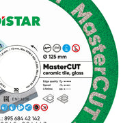 Disc wheel with 'MasterCut' branding and specifications on a white background