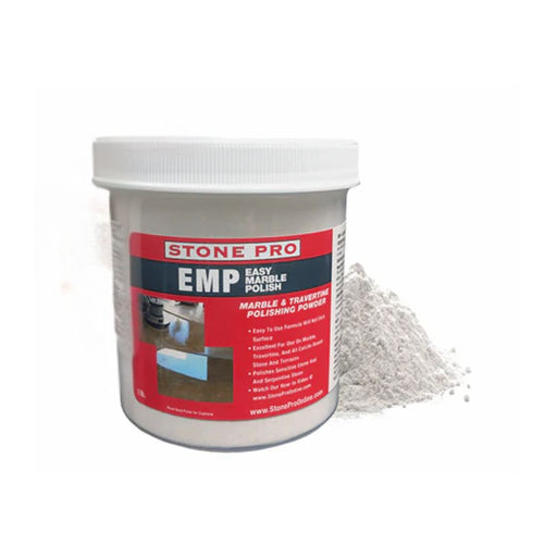 StonePro 1 lb. EMP Easy Marble Polish Powder restoring brilliance to marble countertops, floors, and vanities