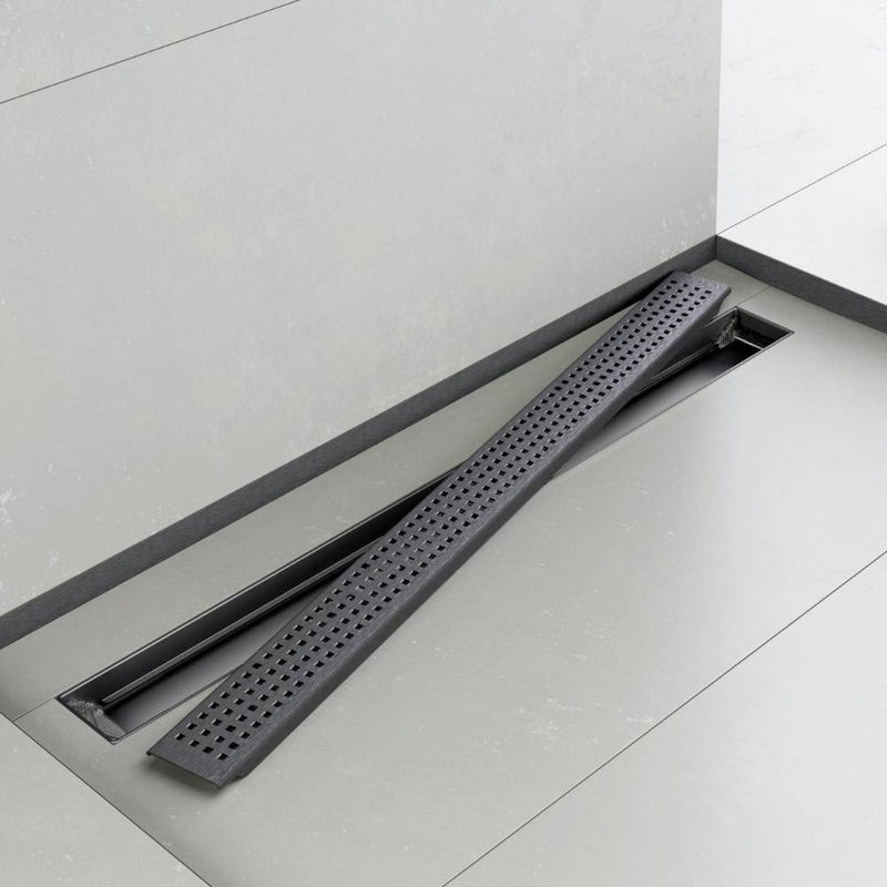 The Gruen Proline's removable Quadra drain cover, with it's modern anthracite cover