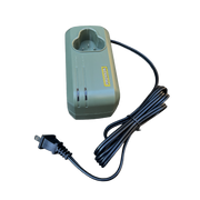 Green battery charger with power cord on a white background