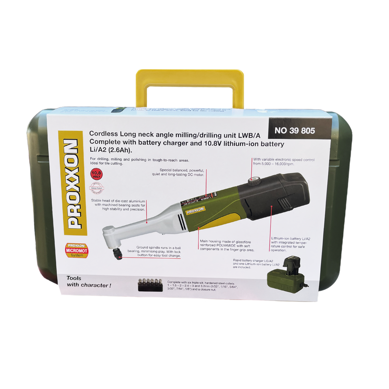 Proxxon tool packaging with green and yellow color scheme on a white background