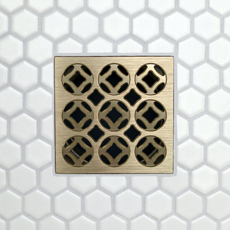 FloFX Radius 3D Square drain grate brushed gold finish