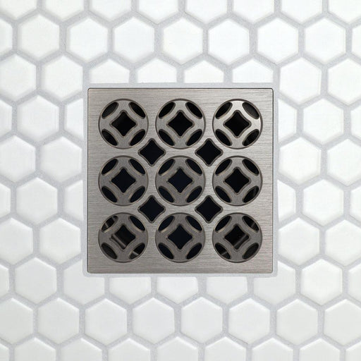 FloFX RADius 3D Drain Grate in Brushed Nickel finish for compatible FloFX shower drain