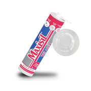 Maxistil tube with clear sealant on a white background