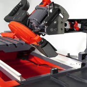The Rubi DT-7IN is capable of making miter cuts thanks to its adjustable head