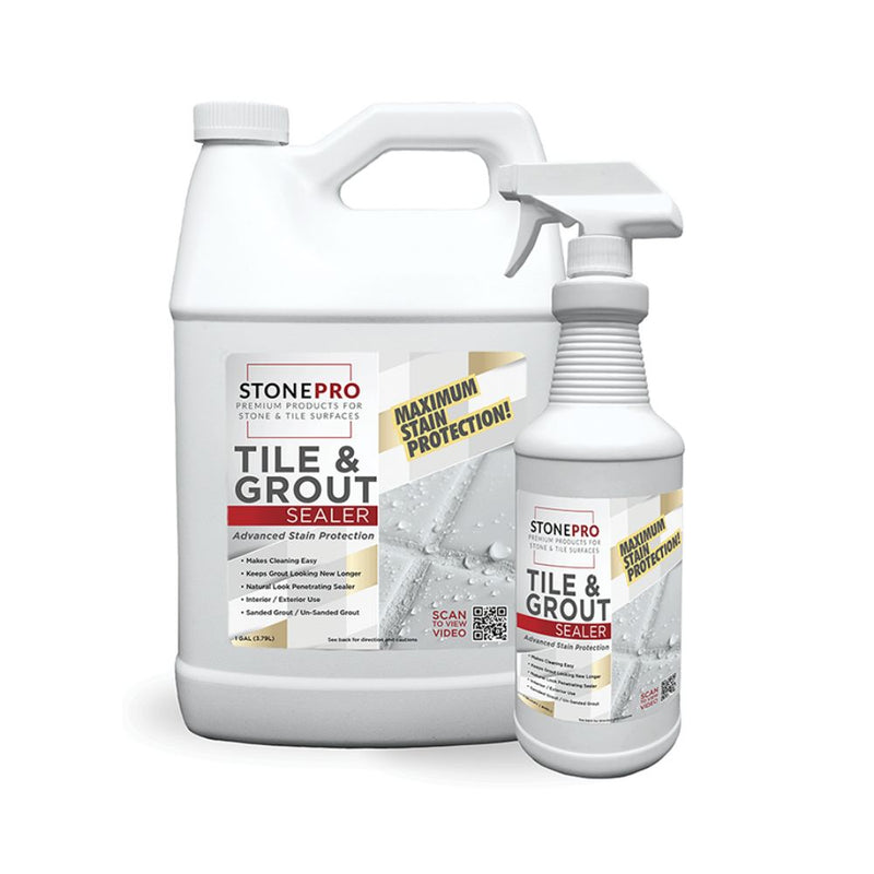StonePro Tile & Grout Sealer quart and gallon bottle