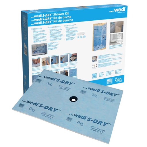 wedi S-Dry Shower Kit box with shower tray shown in packaging