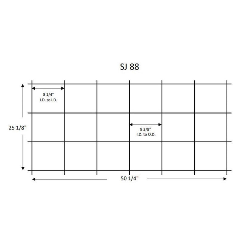 Quarry Tile Rack SJ88 plan: 50 1/4" wide, 25 1/8" tall, 8 3/8" pocket