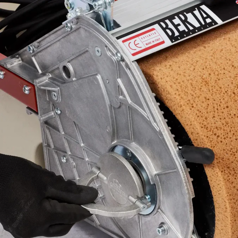 Close-up of the Berta sponge roller replacement mechanism for quick change.