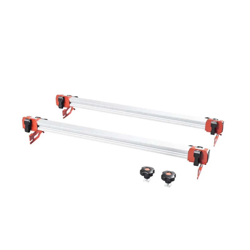 Raimondi Easy-Move crossbars with rails and orange/black end clamps