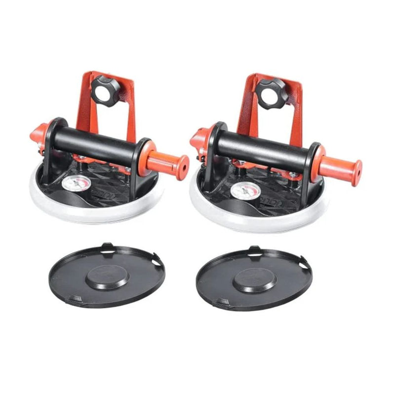 Two vacuum suction cups with orange handles and round black base pads