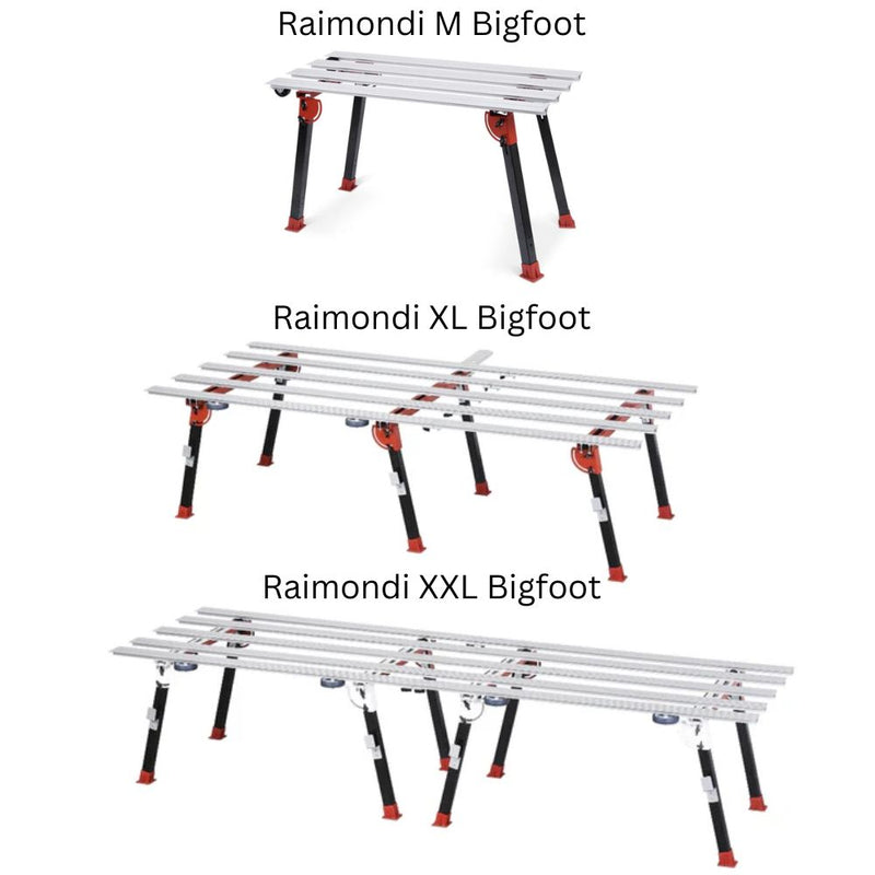 Raimondi Bigfoot work tables are available in 3 sizes