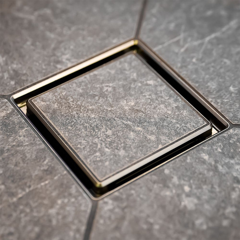 FloFx Satin Gold Drain - Tile In Grate design