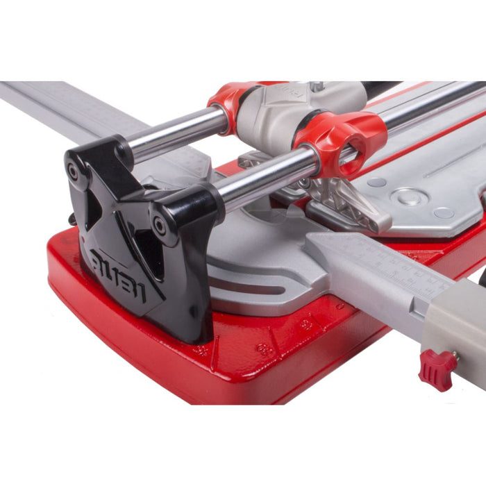 Close up of the heavy duty rail support on the Rubi TR Magent tile cutter