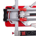 Close up of the heavy duty rail support on the Rubi TR Magent tile cutter