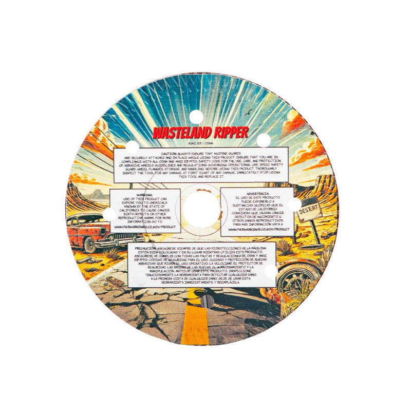 Back of WASTELAND RIPPER diamond blade showcasing unique comic strip graphic design