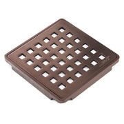Oil rubbed bronze wedi square drain cover with grid pattern on a white background