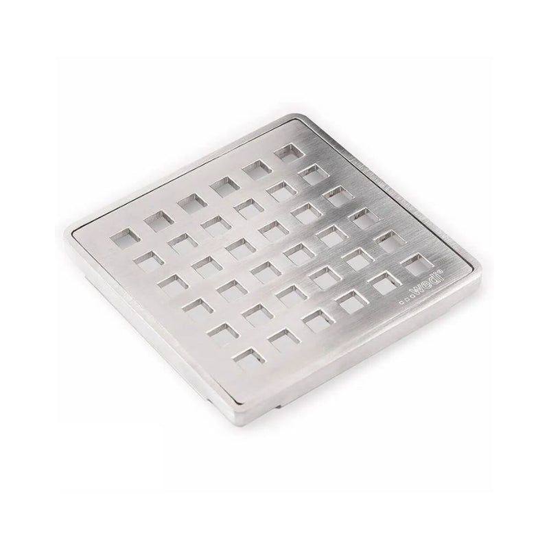 Close-up of wedi 3.75" stainless steel drain cover set