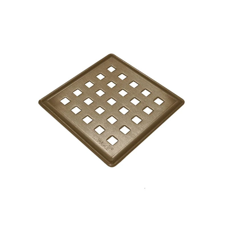 Oil rubbed bronze drain cover with square perforations and beveled corners