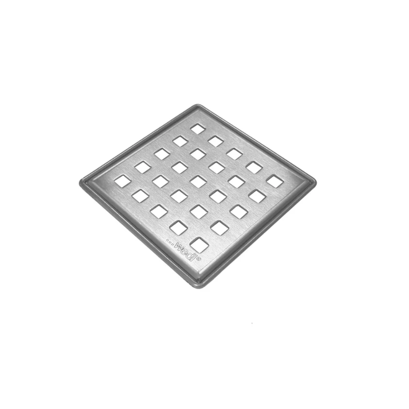 Chrome drain cover with square hole pattern and smooth square border