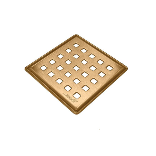 Brushed brass drain cover with square perforations, wedi S-DRY