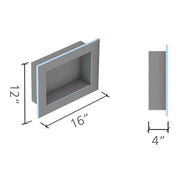 Dimensions of a 12x16 rectangular wedi niche on a white background