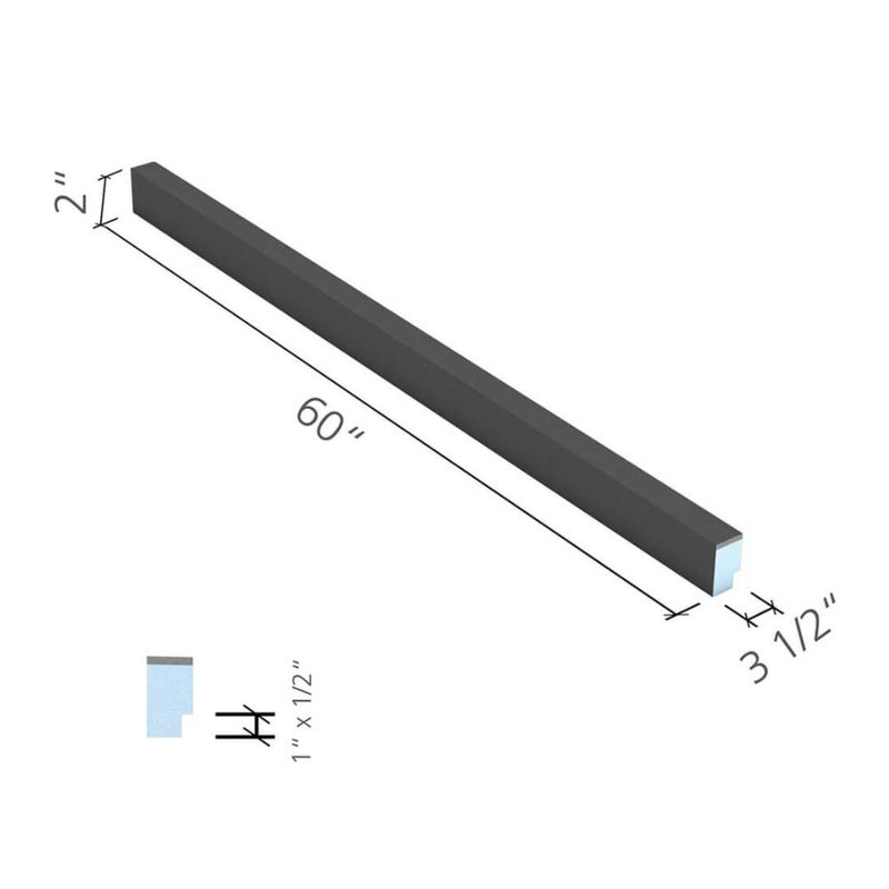 Dimensions of a 60 inch wedi shower curb on a white background