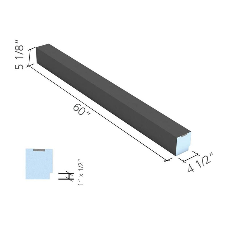 Dimensions of a 60 inch wedi shower curb on a white background