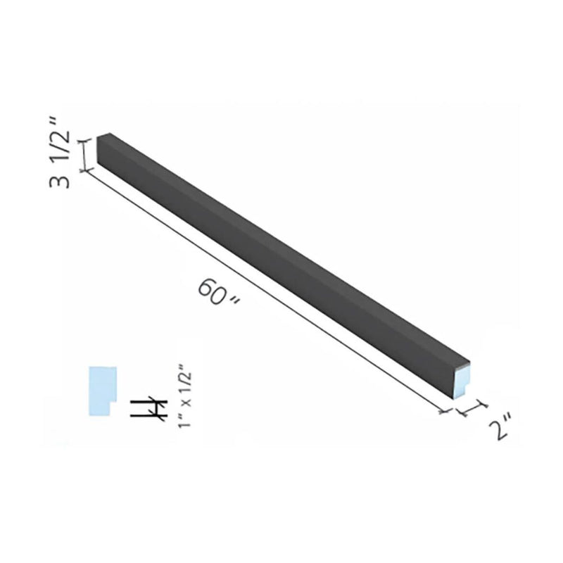 Dimensions of a 60 inch wedi shower curb on a white background