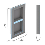 Dimensions of a 32x16 rectangular wedi niche on a white background