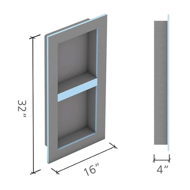 Dimensions of a 32x16 rectangular wedi niche on a white background