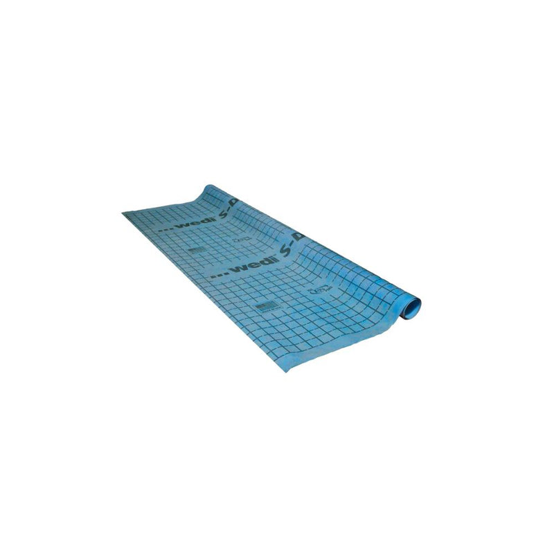 Waterproofing membrane sheet, blue grid pattern with rolled edge and printed markings