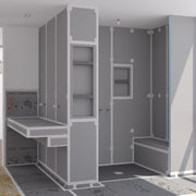 wedi tile backer board installed on shower wall framing