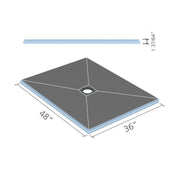 Shower tray with central drain, 48 x 36 inches, dark grey surface