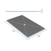 Shower tray with central drain, 42 x 72 inches, dark grey surface