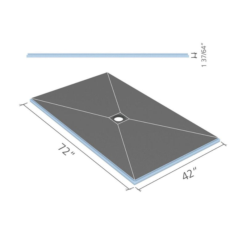 Shower tray with central drain, 42 x 72 inches, dark grey surface