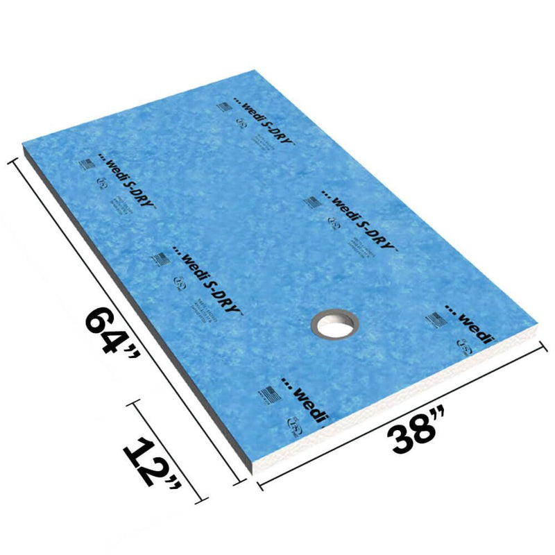 64" x 38" cut-to-size wedi S-DRY shower base for custom shower dimensions - offset drain