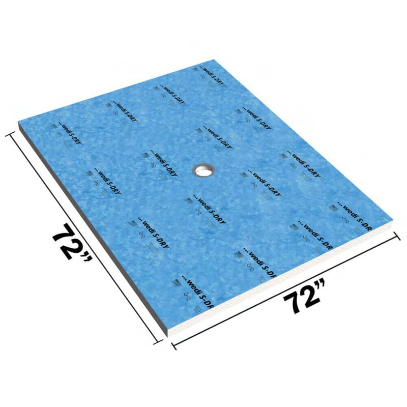 72" x 72" cut-to-size wedi S-DRY shower base for custom shower dimensions - center drain
