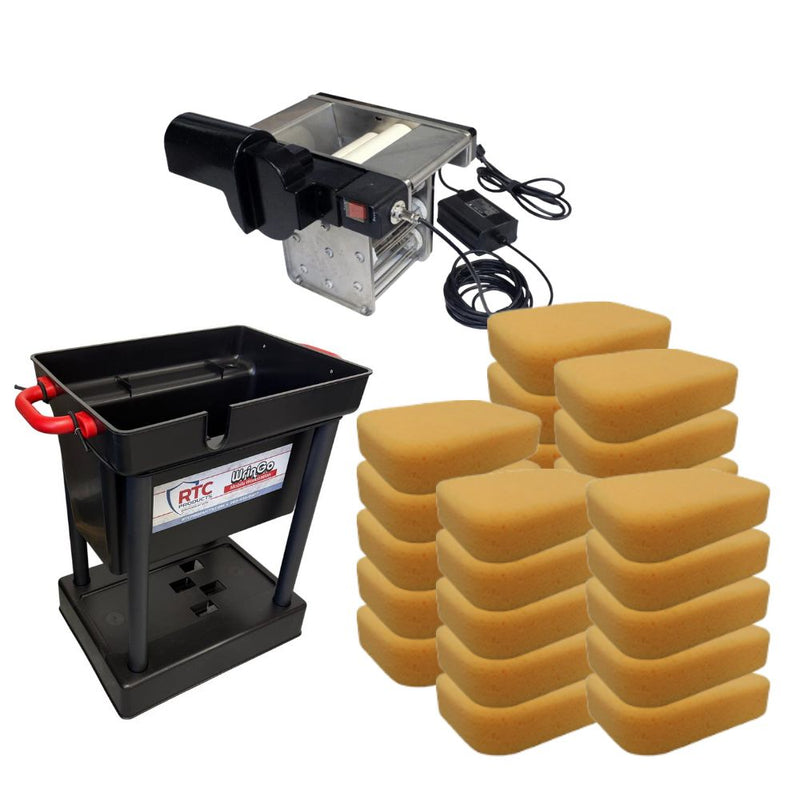 WrinGo Automatic Sponge Machine bundle with workstation and 25 Hydra XL sponges