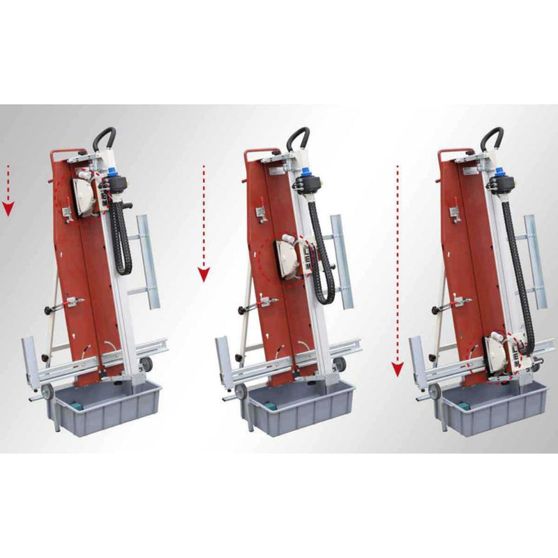 Image collage showing Raimondi LEM 105 cutting head in three positions: