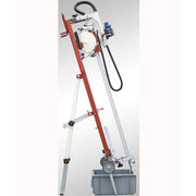 Side profile of Raimondi LEM 105 wet tile saw showing water tank and wheels