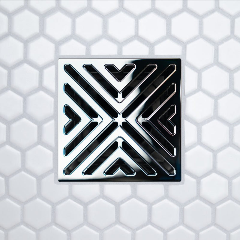 FloFX X-Factor Drain Grate in Polished Chrome finish for compatible FloFX shower drain