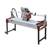Raimondi Zipper 105 Bridge saw model is shown with an integrated plunge feature, water tank, and stand.