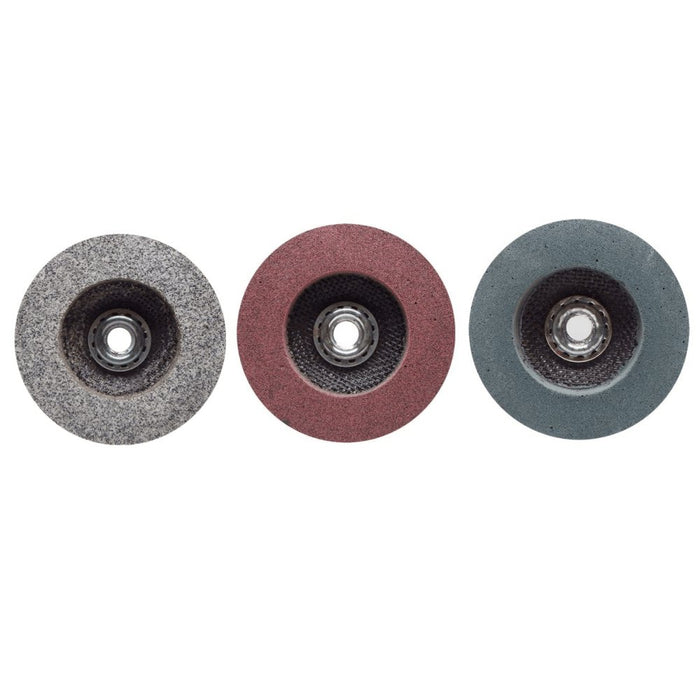  A 4-1/2” Alpha PVA VP style disc with a disposable zinc hub, designed to polish softer stones, marble, limestone, travertine, and granite, as well as aluminum and stainless steel. The disc is formulated with a silicon carbide abrasive and a polyvinyl alcohol bond, and grits range from extra coarse to extra fine. The disc does not clog and is versatile, high-speed, and long-lasting.