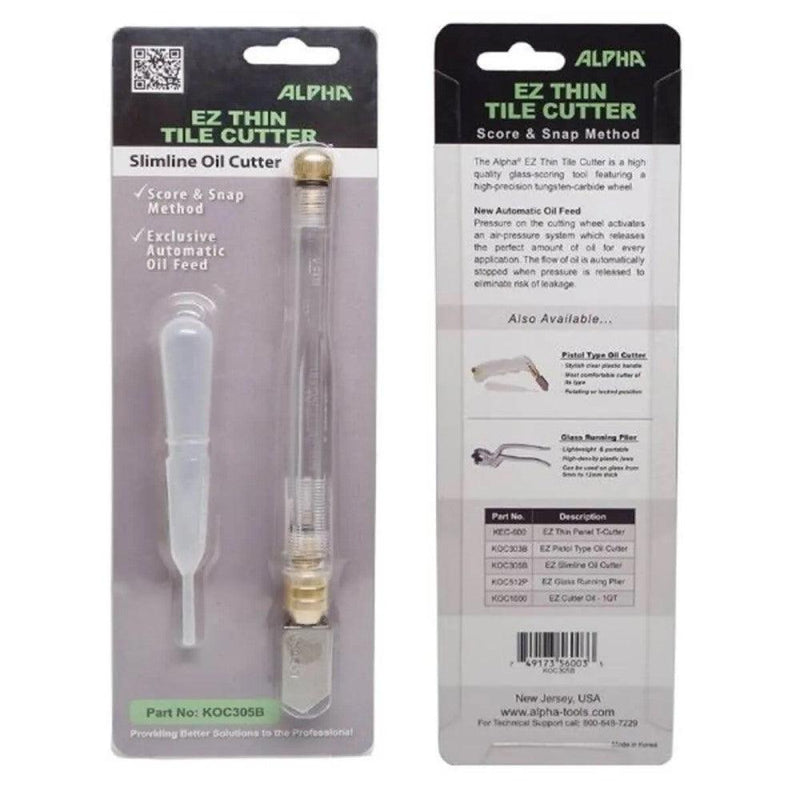 The Alpha Tools EZ Cutter Oil is an 8 oz. replacement oil designed to prolong the lifespan of your tile cutter. Its superior lubricating properties make it perfect for use with EZ Thin Panel T-Cutter, EZ Pistol Type Oil Cutter, and EZ Slimline Oil Cutter, ensuring smooth and precise cuts every time. Don't settle for synthetic oils that can harm your tool, trust Alpha Tools EZ Cutter Oil for superior performance and protection.