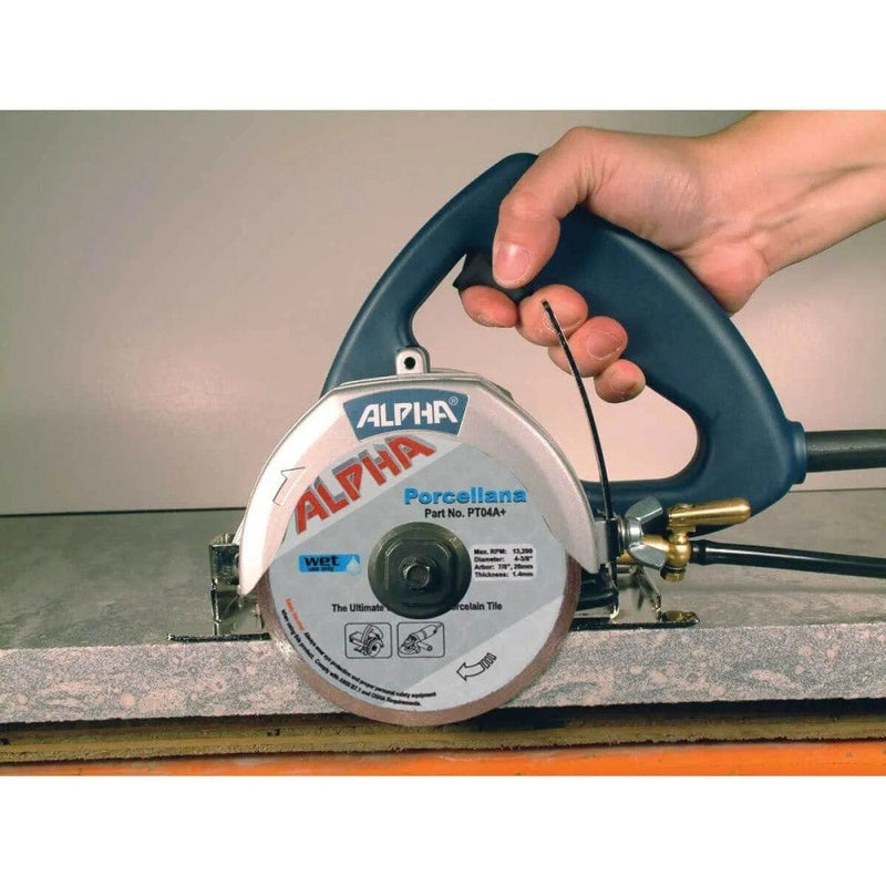 Alpha AWS110 stone and tile handheld electric saw capableof cutting 1-7/16" thick materials