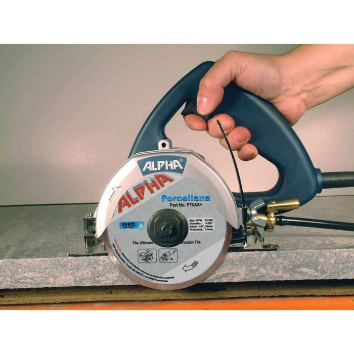 Alpha AWS110 stone and tile handheld electric saw capableof cutting 1-7/16" thick materials