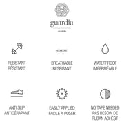 Benefits and features of the Guardia Pro - Impact resistant, breathable, waterproof, Anti-slip, and no tape needed