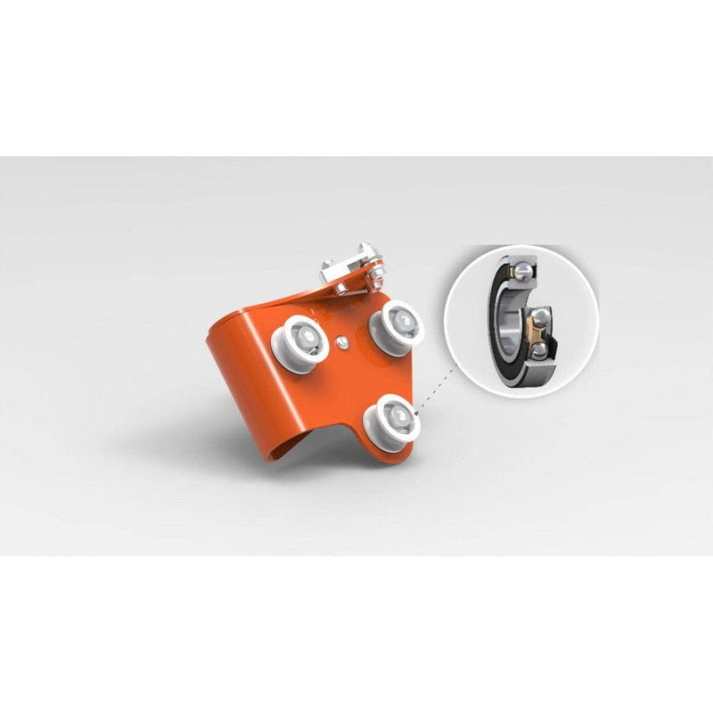 Robust and comfortable to use carriage with 3 nylon sliding pulleys with 3 ball-bearing.