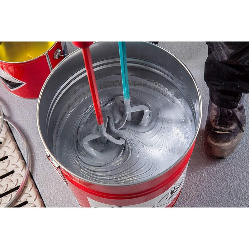 The dual mixing paddles in action mixing low viscosity material in a pale